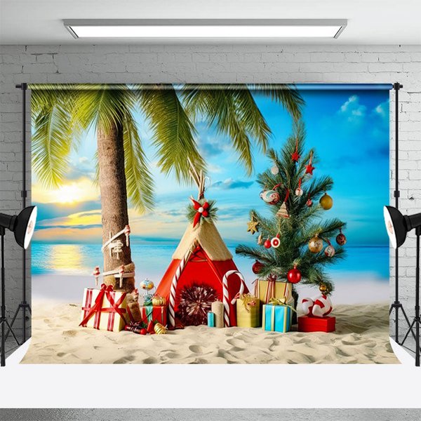 Aperturee Sky Sunset Coconut Tree Christmas In July Backdrop, 3X2FT(1MX0.6M), 14 USD, christmas in july backdrops, NYHD11429904-M