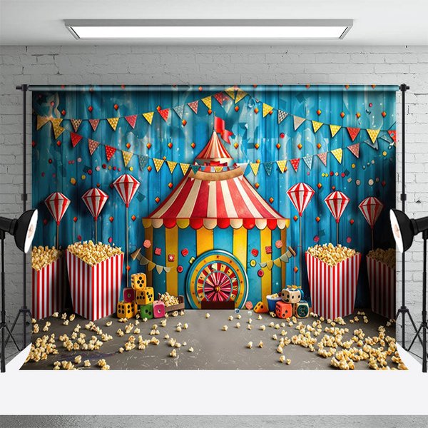 Aperturee Flag Circus Popcorn Carousel Cake Smash Backdrop, 3X2FT(1MX0.6M), 14 USD, birthday cake smash backdrops, NYHD11429995-M