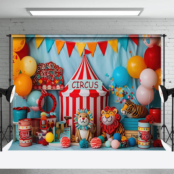 Aperturee Flags Lion Tiger Circus Cute Cake Smash Backdrop, 3X2FT(1MX0.6M), 14 USD, birthday cake smash backdrops, NYHD11429998-M