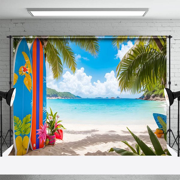 Aperturee Hawaii Surfboards Beach Sea Summer Vibe Backdrop, 3X2FT(1MX0.6M), 14 USD, summer backdrops, NYHD11430094-M