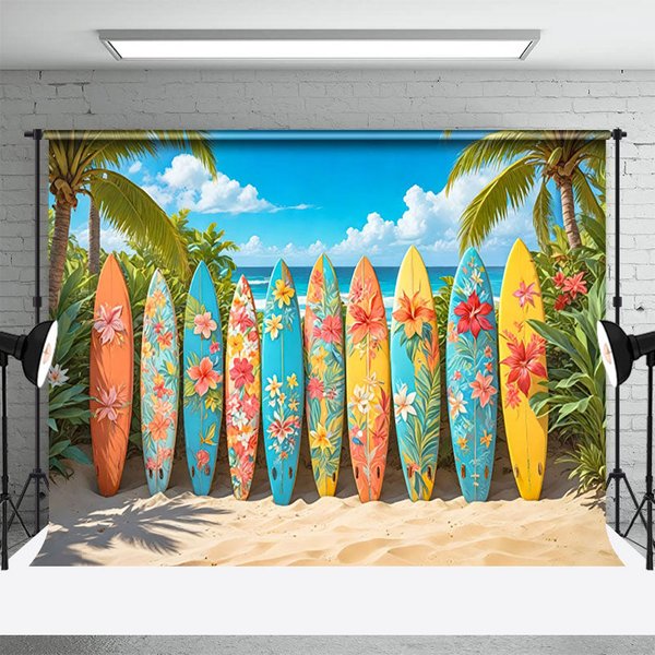 Aperturee Hawaii Surfboards Beach Summer Outdoor Vibe Backdrop, 3X2FT(1MX0.6M), 14 USD, summer backdrops, NYHD11430120-M