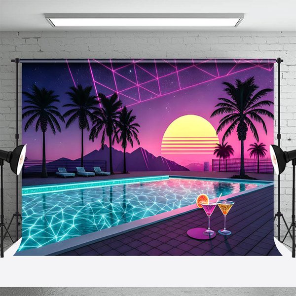 Aperturee Hot Summer Hawaii Outside Pool Party Night Backdrop, 3X2FT(1MX0.6M), 14 USD, summer backdrops, NYHD11430148-M
