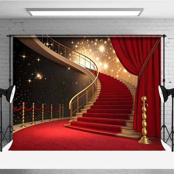 Aperturee Red Carpet Stairs Shiny Stage Photo Booth Backdrop, 3X2FT(1MX0.6M), 14 USD, stage backdrops, NYHD11430187-M