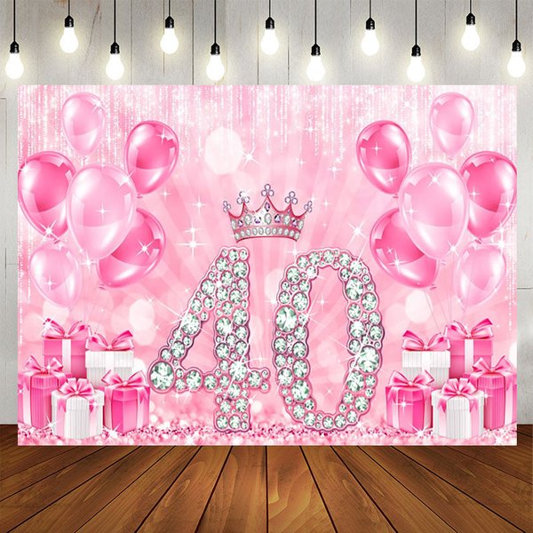 Aperturee Crown Talk To 40 Balloon Happy Birthday Backdrop, 5X3FT(1.5X1M), 15.07 USD, birthday backdrops, NYHD11430206-E