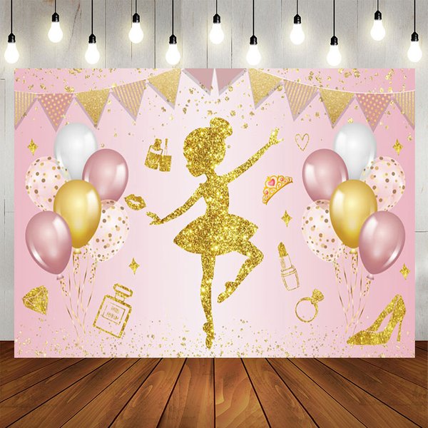 Aperturee Pink Sweet Balloon Ballerina Happy Birthday Backdrop, 5X3FT(1.5X1M), 15.07 USD, birthday backdrops, NYHD11430344-E