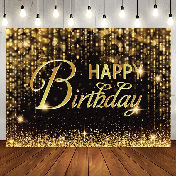 Aperturee Black Gold Bokeh Vibe Lights Happy Birthday Backdrop, 5X3FT(1.5X1M), 15.07 USD, birthday backdrops, NYHD13000995-E