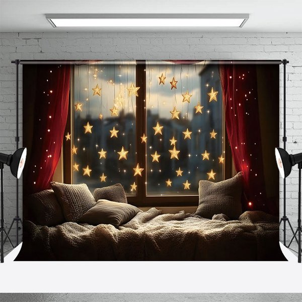 Aperturee Hanging Star Lights Bay Window Photography Backdrop, 3X2FT(1MX0.6M), 14 USD, door and window backdrops, NYHD13001045-M