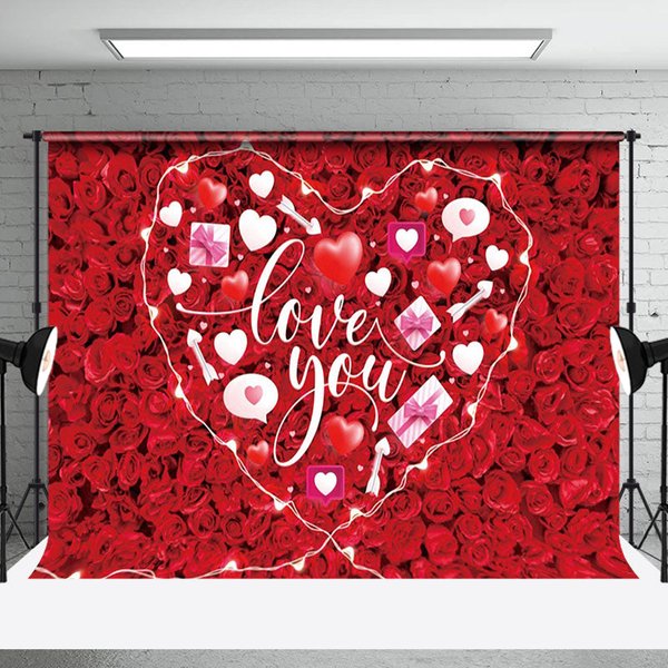 Aperturee Romantic Red Rose White Heart Love You Backdrop | Valentine'S Day Backdrops | Diy Valentine Photo Backdrop | Happy Valentines Day Banner