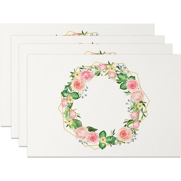 Aperturee Simple Colorful Floral Wreath Set Of 4 Placemats, 14x12 Inch, 15.8 USD, NYJY00363-S, placemats