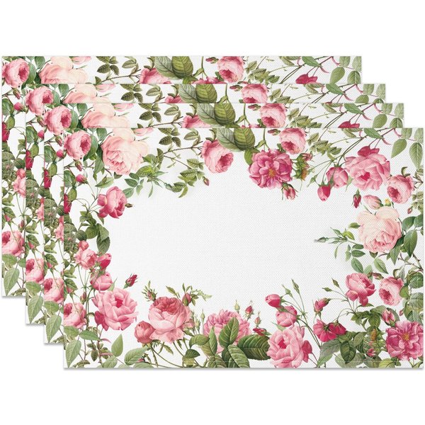 Aperturee Natural Pink Rose Leaves Dining Set Of 4 Placemats, 14x12 Inch, 15.8 USD, NYJY00365-S, placemats