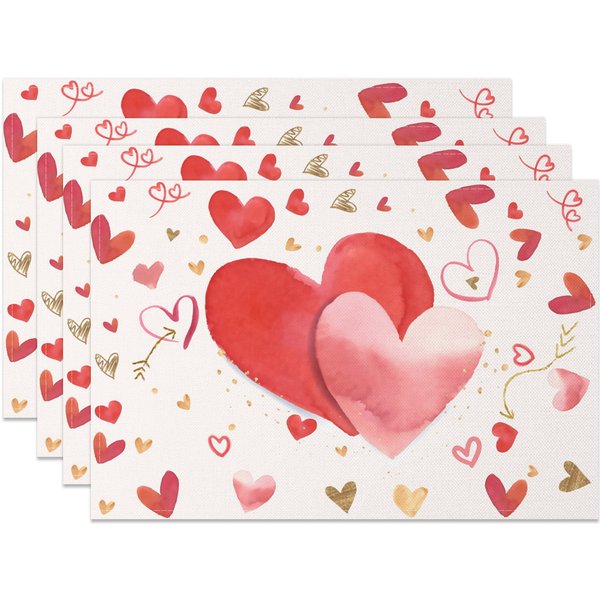 Aperturee Romantic Hearts Valentines Day Set Of 4 Placemats, 14x12 Inch, 15.8 USD, NYJY00376-S, placemats