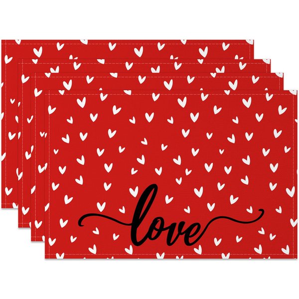 Aperturee Red White Hearts Valentines Day Set Of 4 Placemats, 14x12 Inch, 15.8 USD, NYJY00384-S, placemats