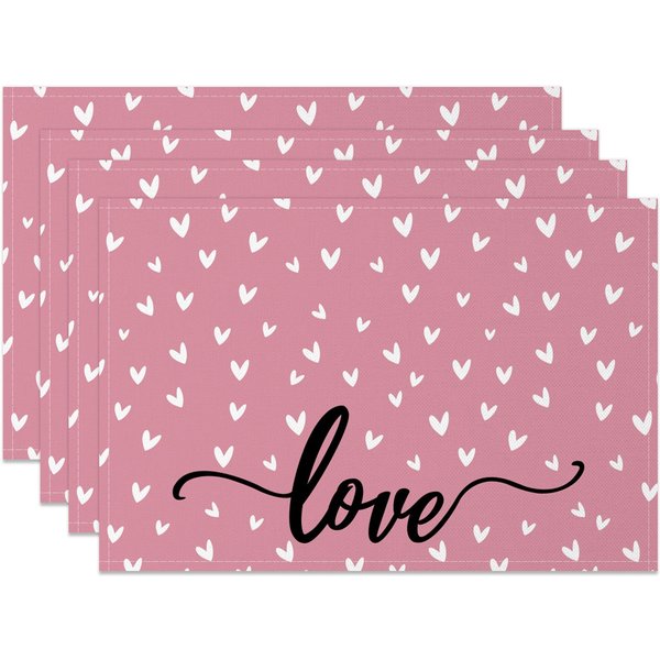 Aperturee Red White Valentines Hearts Pink Set Of 4 Placemats, 14x12 Inch, 15.8 USD, NYJY00385-S, placemats