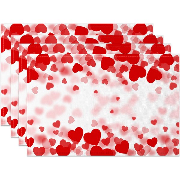 Aperturee Blurry Red Hearts Valentines Day Set Of 4 Placemats, 14x12 Inch, 15.8 USD, NYJY00390-S, placemats