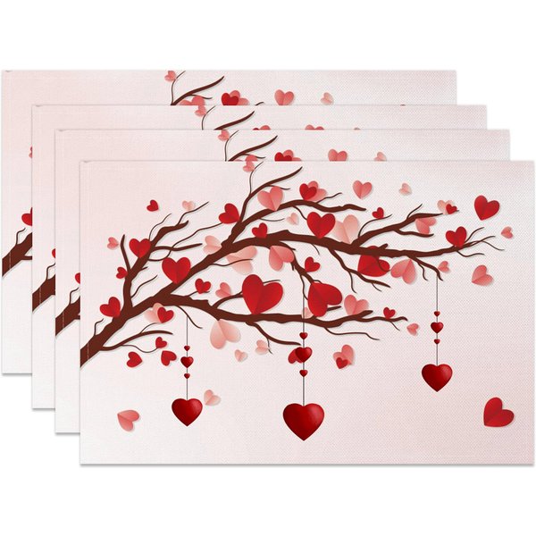 Aperturee Romantic Love Tree Valentines Day Set Of 4 Placemats, 14x12 Inch, 15.8 USD, NYJY00393-S, placemats