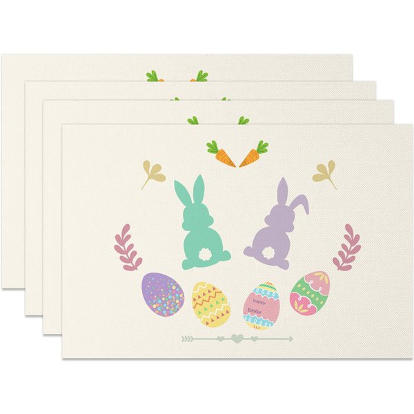 Aperturee Colorful Bunny Eggs Happy Easter Set Of 4 Placemats, 14x12 Inch, 15.8 USD, NYJY00408-S, placemats