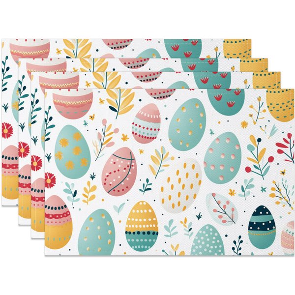 Aperturee Colorful Eggs Leaves Happy Easter Set Of 4 Placemats, 14x12 Inch, 15.8 USD, NYJY00412-S, placemats