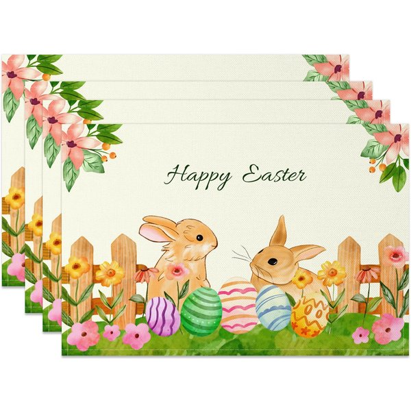 Aperturee Spring Garden Bunny Eggs Easter Set Of 4 Placemats, 14x12 Inch, 15.8 USD, NYJY00413-S, placemats
