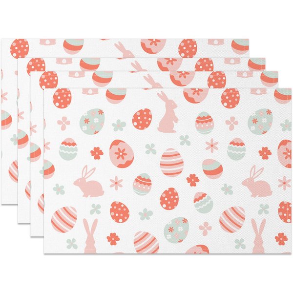 Aperturee Eggs Bunny Floral Pattern Easter Set Of 4 Placemats, 14x12 Inch, 15.8 USD, NYJY00421-S, placemats