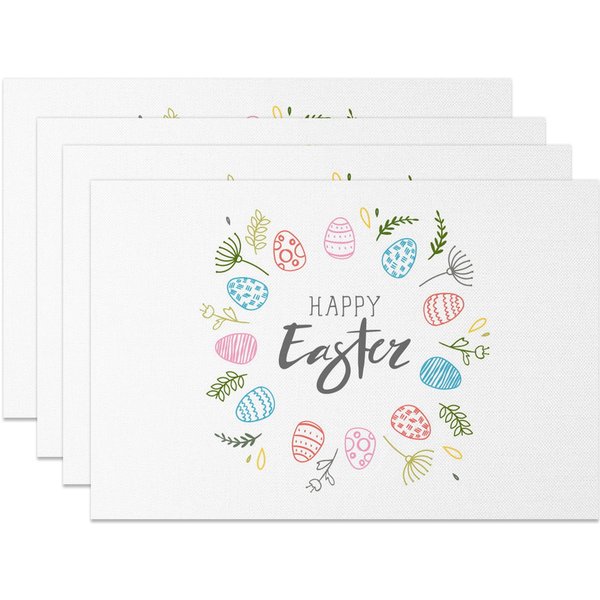 Aperturee White Colorful Eggs Leaves Easter Set Of 4 Placemats, 14x12 Inch, 15.8 USD, NYJY00439-S, placemats