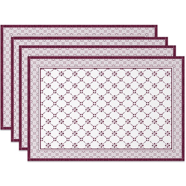 Aperturee Boho Retro Rose Red White Rhombus Set Of 4 Placemats, 14x12 Inch, 15.8 USD, placemats, NYJY00454-S