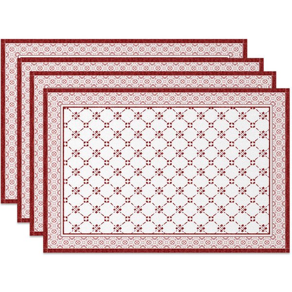 Aperturee Boho Retro Rust Red White Rhombus Set Of 4 Placemats, 14x12 Inch, 15.8 USD, placemats, NYJY00456-S