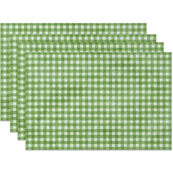 Aperturee Bright Green White Plaid Dining Set of 4 Placemats, 14x12 Inch, 15.8 USD, placemats, NYJY00461-S