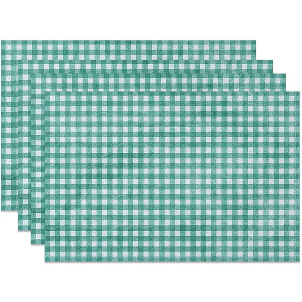 Aperturee Vintage Teal White Plaid Dining Set of 4 Placemats, 14x12 Inch, 15.8 USD, placemats, NYJY00463-S