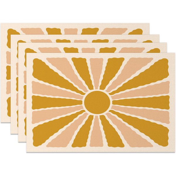 Aperturee Beige Yellow Abstract Boho Sun Set Of 4 Placemats, 14x12 Inch, 15.8 USD, placemats, NYJY00495-S