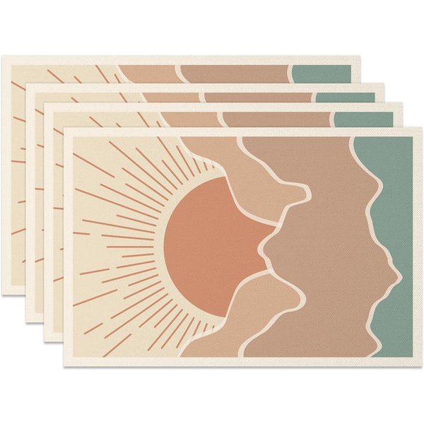 Aperturee Abstract Sun Mountain Landscape Set Of 4 Placemats, 14x12 Inch, 15.8 USD, placemats, NYJY00496-S