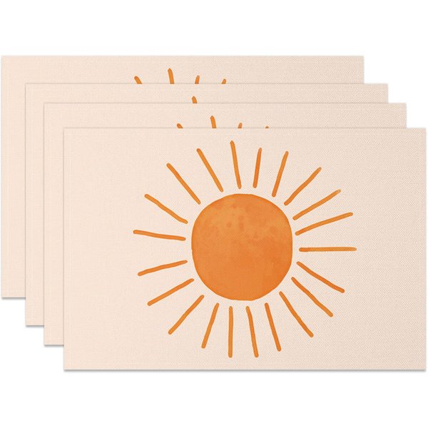 Aperturee Minimalism Orange Sun Pattern Set Of 4 Placemats, 14x12 Inch, 15.8 USD, placemats, NYJY00503-S