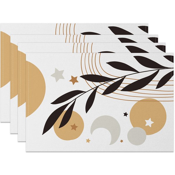 Aperturee Simple Moon Stars Black Leaves Set Of 4 Placemats, 14x12 Inch, 15.8 USD, placemats, NYJY00508-S