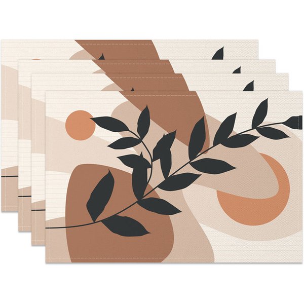 Aperturee Abstract Geometric Leaves Pattern Set Of 4 Placemats, 14x12 Inch, 15.8 USD, placemats, NYJY00511-S