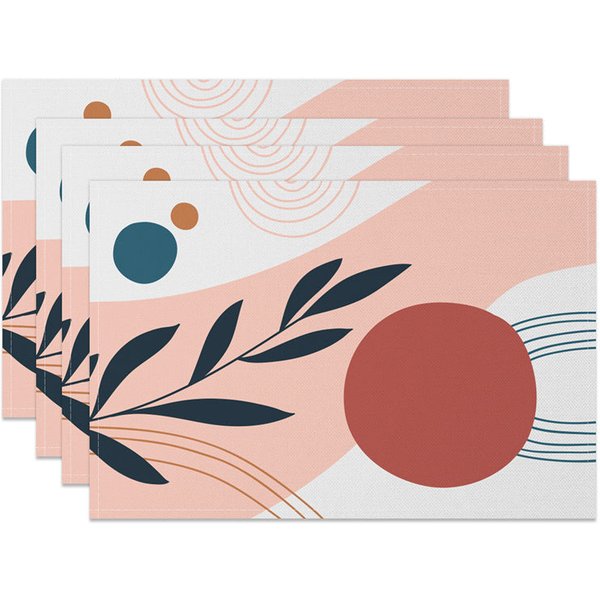 Aperturee Modern White Pink Red Dots Leaf Set Of 4 Placemats, 14x12 Inch, 15.8 USD, placemats, NYJY00517-S
