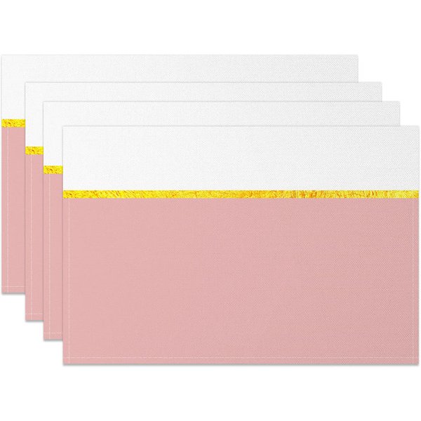 Aperturee White Pink Gold Glitter Dining Set Of 4 Placemats, 14x12 Inch, 15.8 USD, placemats, NYJY00520-S