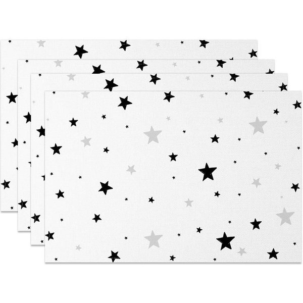 Aperturee White Black Grey Stars Pattern Set of 4 Placemats, 14x12 Inch, 15.8 USD, placemats, NYJY00534-S