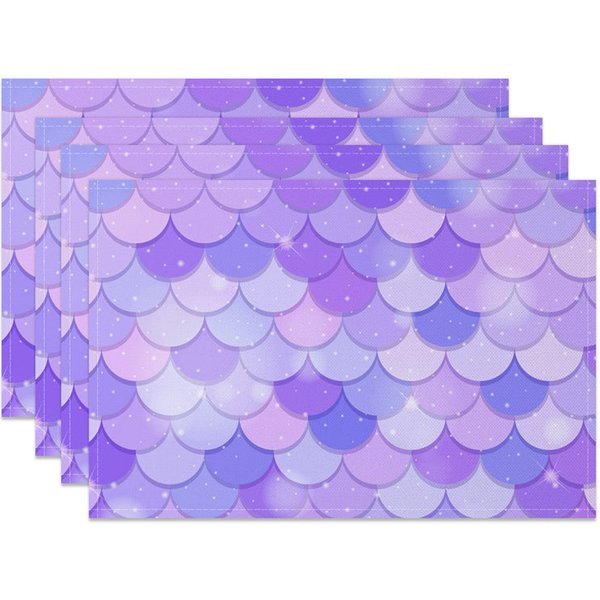 Aperturee Sparkle Purple Mermaid Scales Set Of 4 Placemats, 14x12 Inch, 15.8 USD, placemats, NYJY00538-S