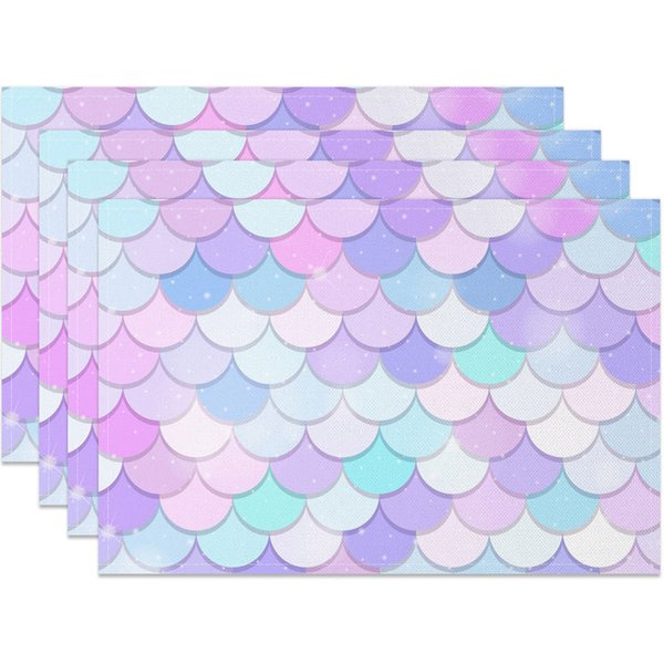 Aperturee Sparkle Colorful Mermaid Scales Set Of 4 Placemats, 14x12 Inch, 15.8 USD, placemats, NYJY00539-S