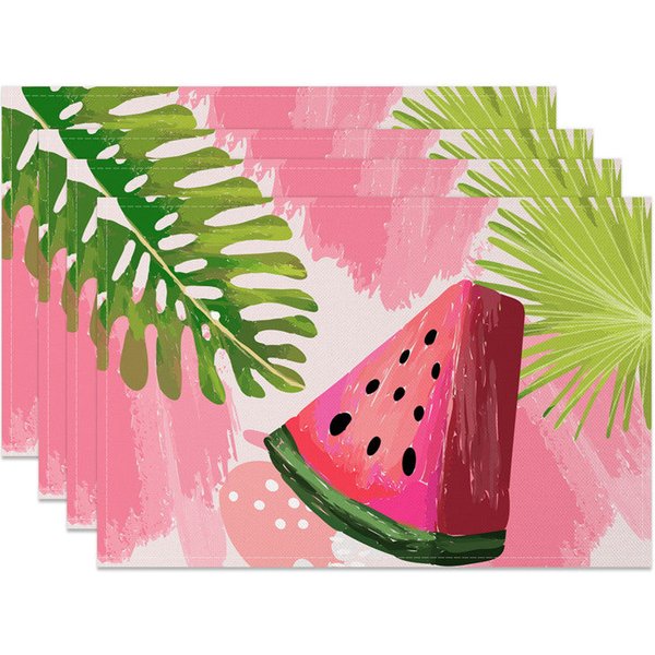 Aperturee Summer Painted Melon Monstera Set of 4 Placemats, 14x12 Inch, 15.8 USD, placemats, NYJY00558-S