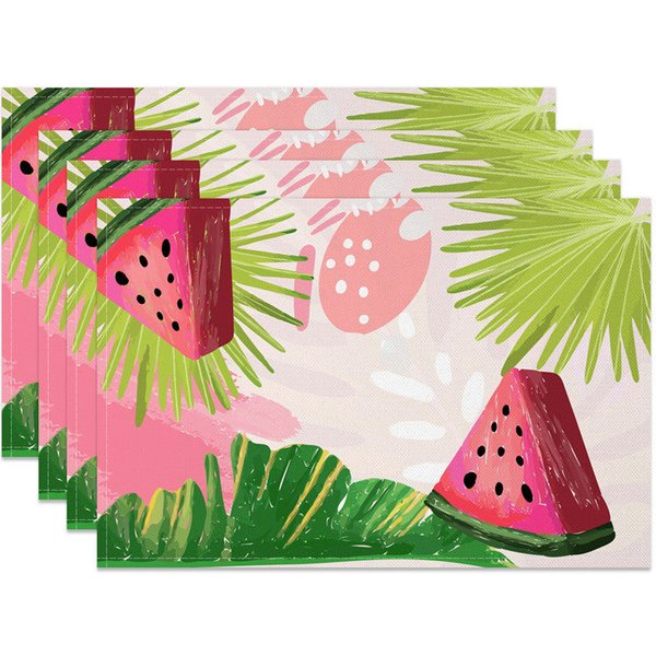 Aperturee Pink Melon Palm Leaves Monstera Set of 4 Placemats, 14x12 Inch, 15.8 USD, placemats, NYJY00560-S