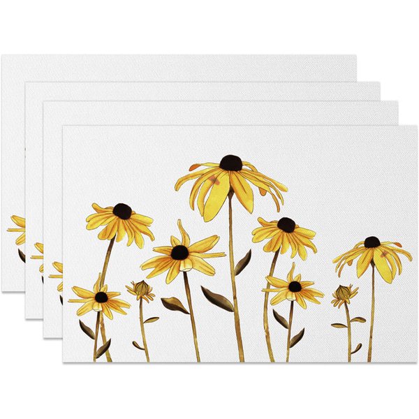 Aperturee Retro White Yellow Faded Floral Set Of 4 Placemats, 14x12 Inch, 15.8 USD, placemats, NYJY00568-S