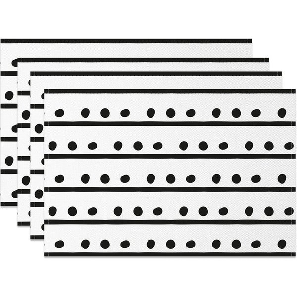 Aperturee Simple Boho White Black Dots Lines Set of 4 Placemats, 14x12 Inch, 15.8 USD, placemats, NYJY00739-S