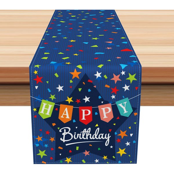 Aperturee Happy Birthday Table Runner with Blue and Colorful Stars, Festive Party Supplies for Kids Boys Table Decoration, 12x72in (WxH), 15.52 USD,