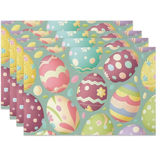Aperturee Colorful Printed Eggs Leaf Easter Set Of 4 Placemats, 14x12 Inch, 15.8 USD, NYLX00527-S, placemats
