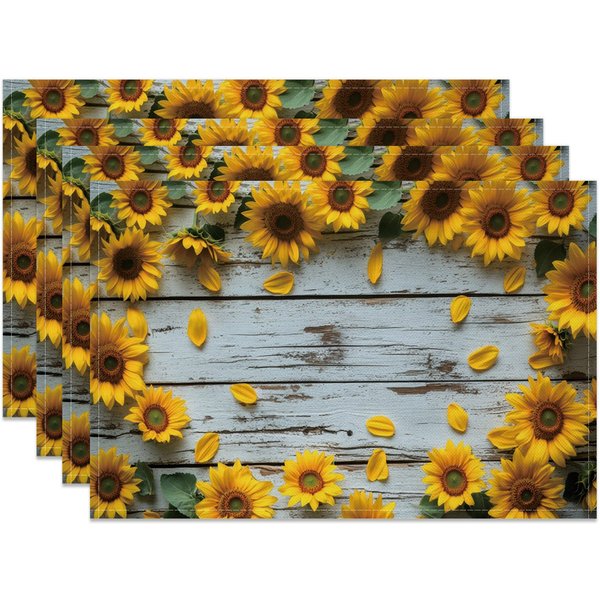 Aperturee Retro White Grey Wooden Floral Set Of 4 Placemats, 14x12 Inch, 15.8 USD, NYLX00538-S, placemats