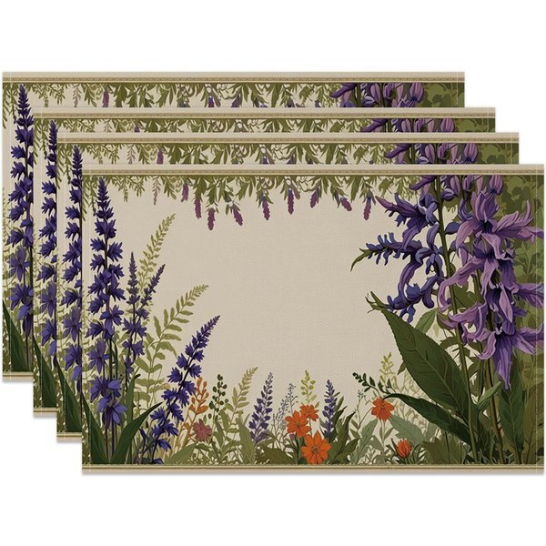 Aperturee Vintage Painted Wildflower Plant Set Of 4 Placemats, 14x12 Inch, 15.8 USD, NYLX00544-S, placemats