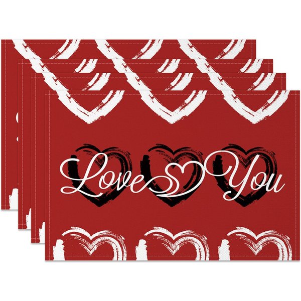 Aperturee Romantic Love You Valentines Day Set Of 4 Placemats, 14x12 Inch, 15.8 USD, NYLX00562-S, placemats