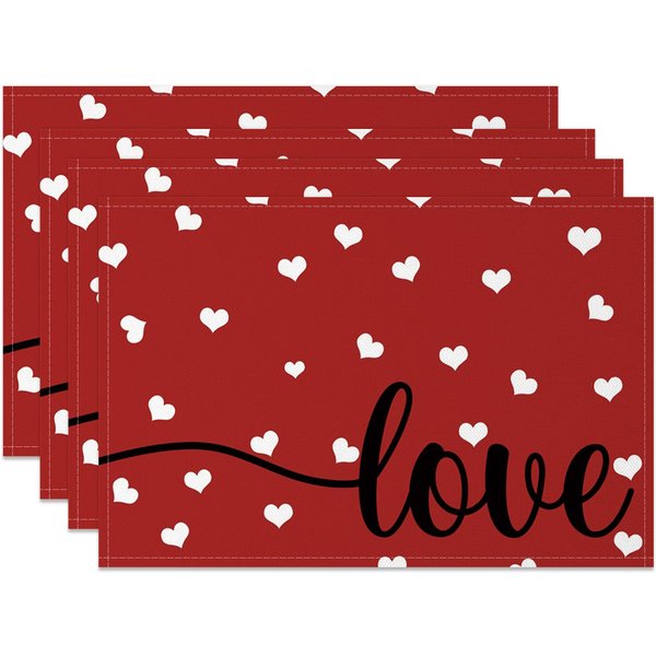 Aperturee Romantic Cute Love Valentines Day Set Of 4 Placemats, 14x12 Inch, 15.8 USD, NYLX00564-S, placemats