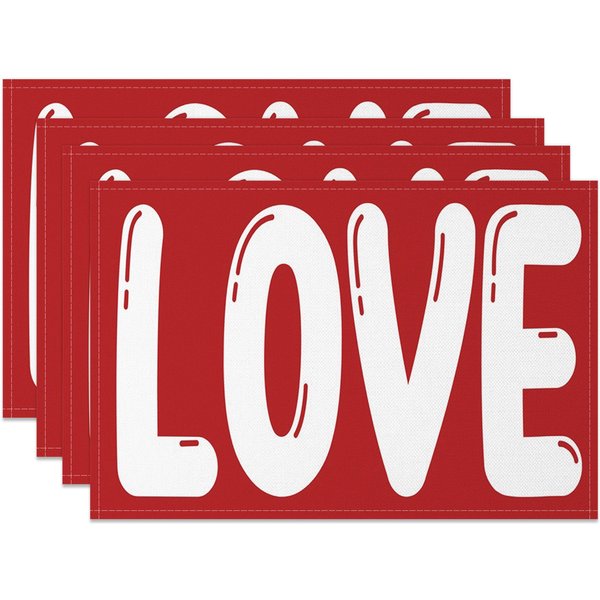Aperturee Red White Love Valentines Day Set Of 4 Placemats, 14x12 Inch, 15.8 USD, NYLX00565-S, placemats