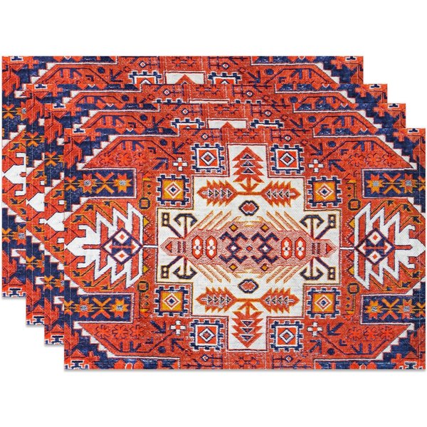 Aperturee Red Vintage Abstract Pattern Set Of 4 Placemats, 14x12 Inch, 15.8 USD, NYWH00362-S, placemats